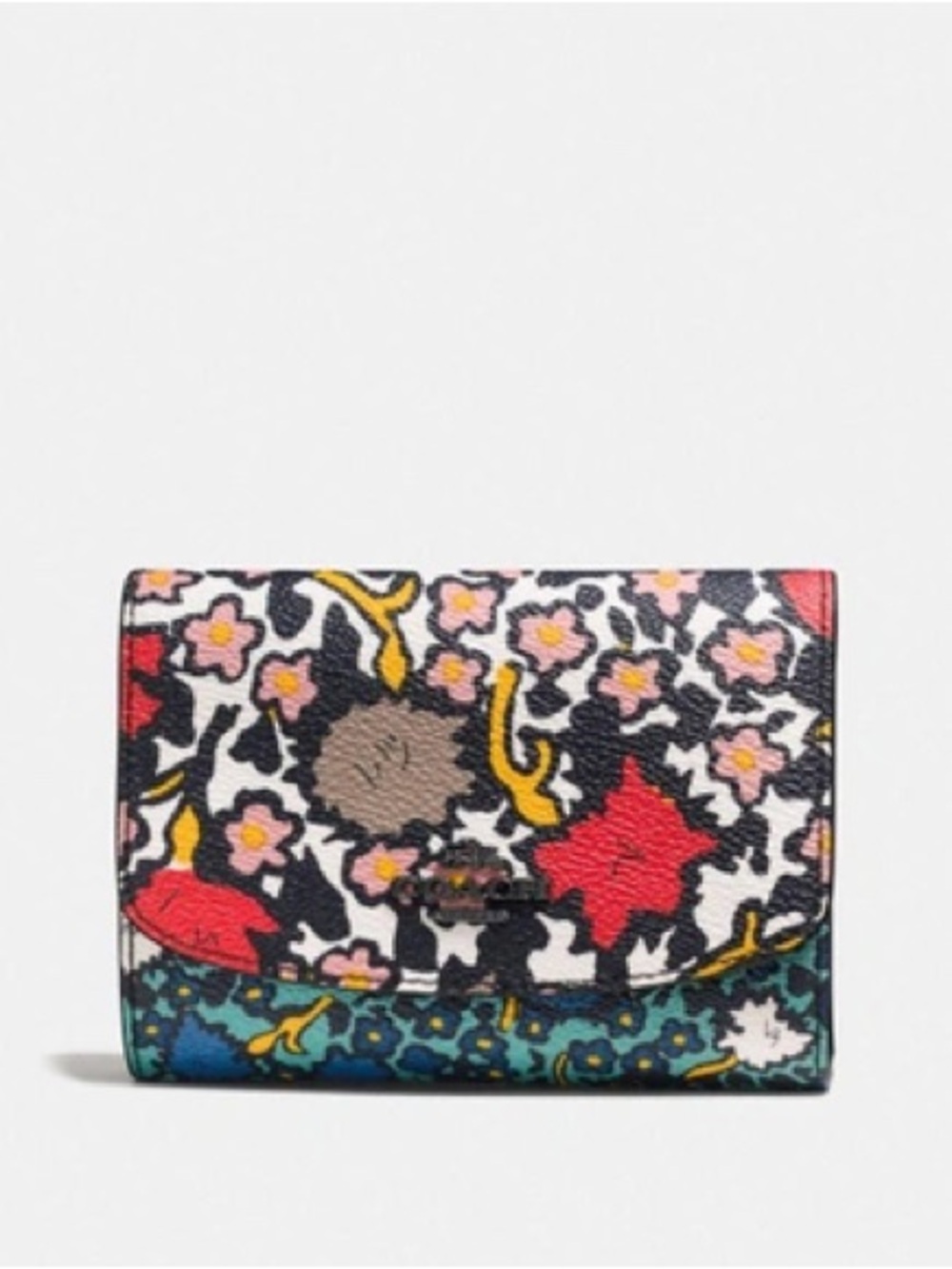 Coach Medium Double Flap Wallet In Mixed Yankee Floral Print Canvas